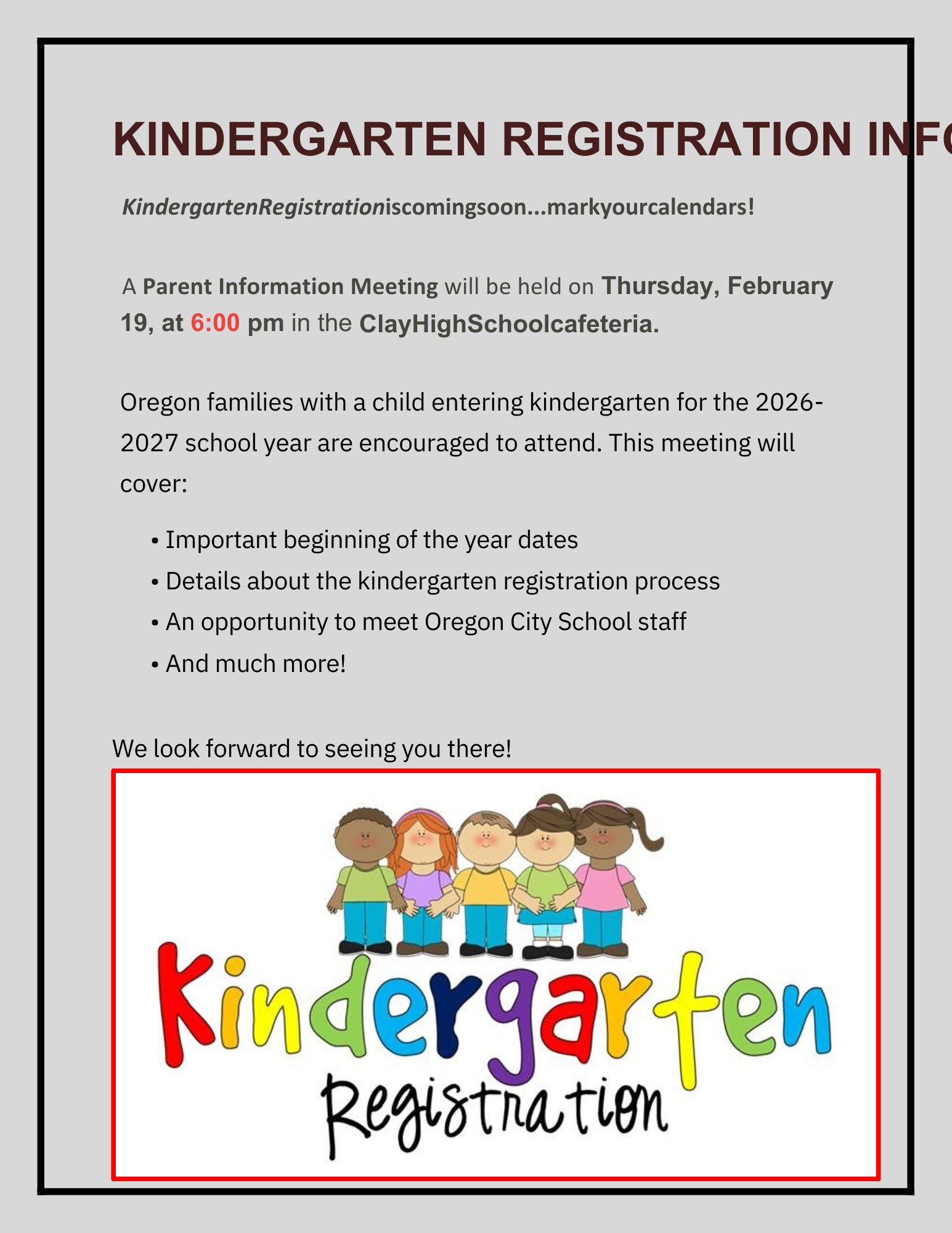 Incoming Kindergarten Students